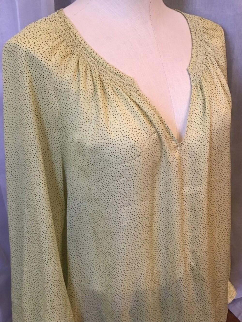 LOFT Pale Yellow Dotted Peasant Blouse